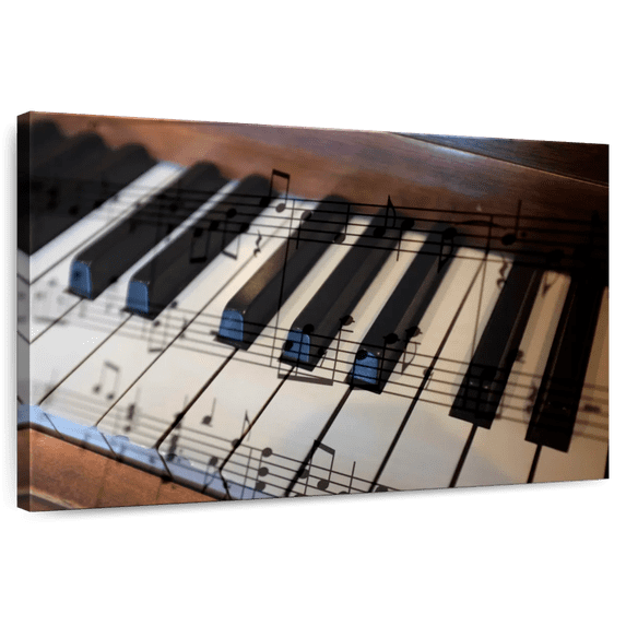 Elephant Stock Vintage Piano Keys Wall Art - Horizontal Canvas Wall Art - Living Room Wall Decor - Music Canvas - Black And Brown Decor - 51" x 34"