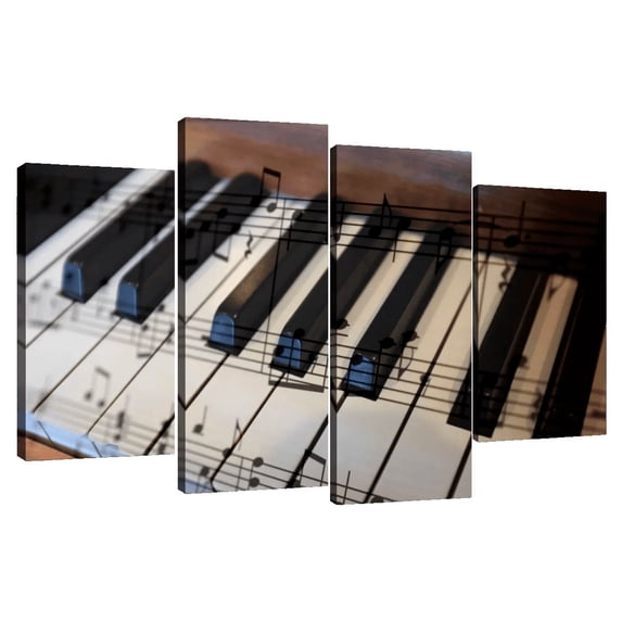 Elephant Stock Vintage Piano Keys Wall Art - Horizontal Multi Panel Canvas - Living Room Wall Decor - Music Multi Panel - Black And Brown Decor - 68" x 42"