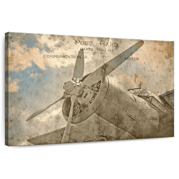 Elephant Stock Vintage Plane Wall Art - Horizontal Canvas Wall Art - Living Room Wall Decor - Transportation Canvas - Brown And Beige Decor - 12" x 8"
