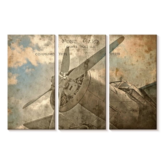 Elephant Stock Vintage Plane Wall Art - Horizontal Multi Panel Canvas - Living Room Wall Decor - Transportation Multi Panel - Brown And Beige Decor - 23" x 14"