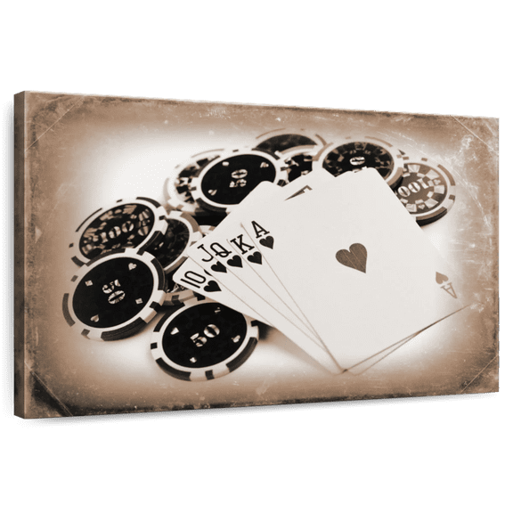 Elephant Stock Vintage Poker Wall Art - Horizontal Canvas Wall Art - Living Room Wall Decor - Hobbies And Lifestyle Canvas - Black And Brown Decor - 12" x 8"