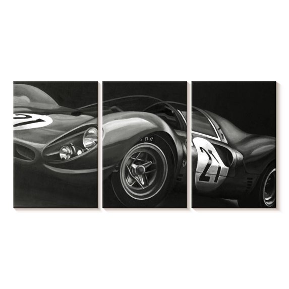 Elephant Stock Vintage Racing Ii Wall Art - Horizontal Multi Panel Canvas - Living Room Wall Decor - Transportation Multi Panel - Gray And White Decor By Ethan Harper - 56" x 27"