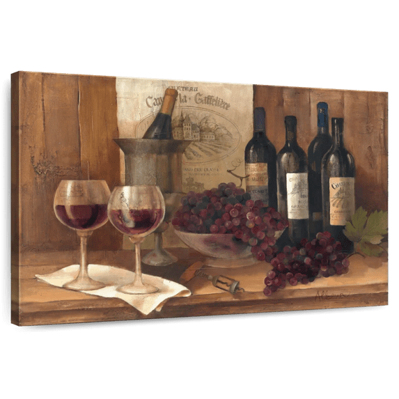 Elephant Stock Vintage Red Wine Wall Art - Horizontal Canvas Wall Art - Dining Room Wall Decor - Food And Drink Canvas - Brown And Red Decor By Albena Hristova - 48" x 32"