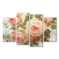 Elephant Stock Vintage Roses On Driftwood Wall Art - Horizontal Multi Panel Canvas - Living Room Wall Decor - Floral And Botanical Multi Panel - Green And Gray Decor By Danhui Nai - 30" x 18"