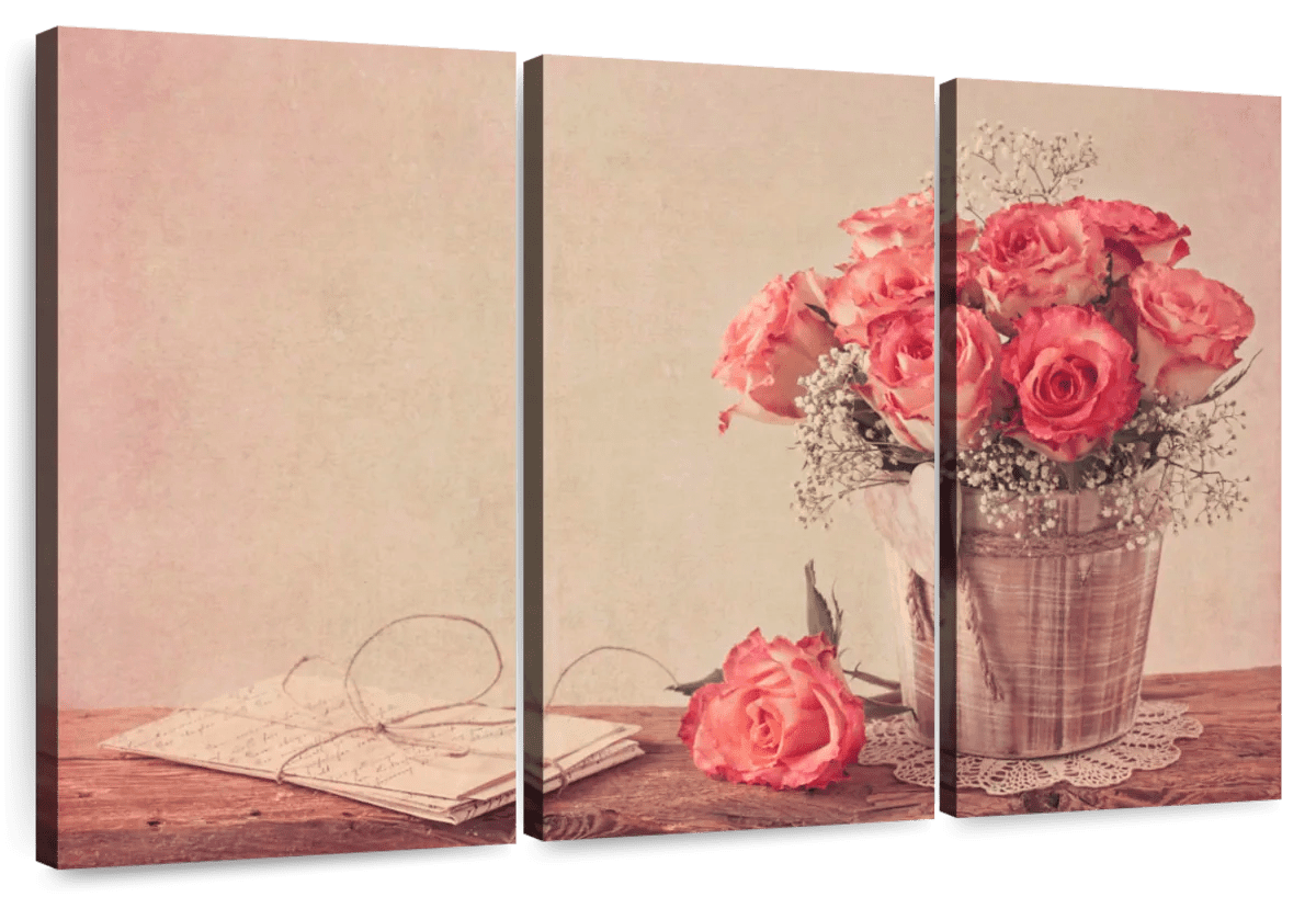 Elephant Stock Vintage Roses Wall Art Horizontal Multi Panel Canvas