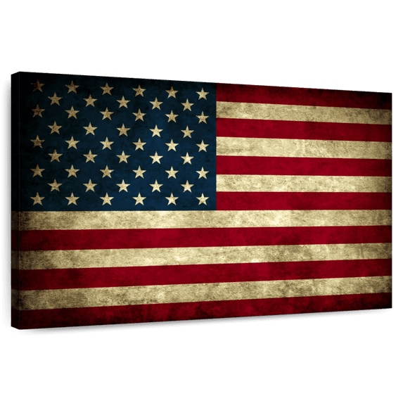 Elephant Stock Vintage Usa Flag Wall Art - Horizontal Canvas Wall Art - Living Room Wall Decor - Flags Canvas - Red And Brown Decor - 30" x 20"