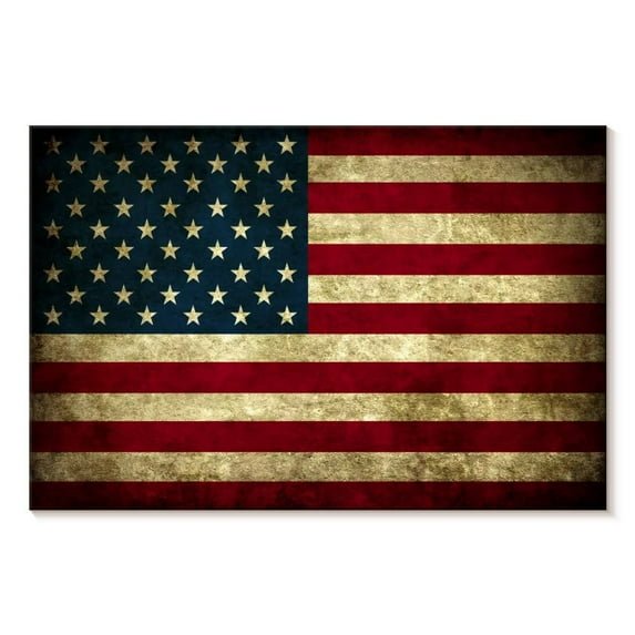 Elephant Stock Vintage Usa Flag Wall Art - Horizontal Canvas Wall Art - Living Room Wall Decor - Flags Canvas - Red And Brown Decor - 30" x 20"