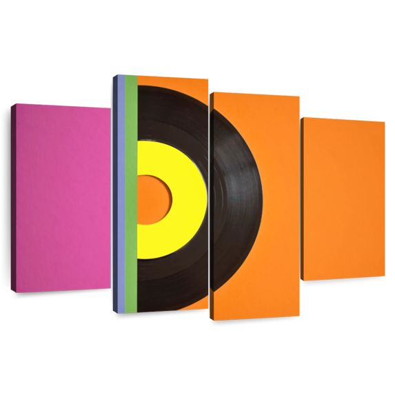 Elephant Stock Vinyl Record Cover Wall Art - Horizontal Multi Panel Canvas - Living Room Wall Decor - Music Multi Panel - Orange And Yellow Decor - 43" x 27"