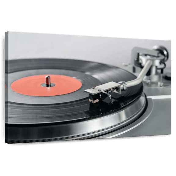 Elephant Stock Vinyl Record Player Wall Art - Horizontal Canvas Wall Art - Living Room Wall Decor - Music Canvas - Silver And Black Decor - 12" x 8"