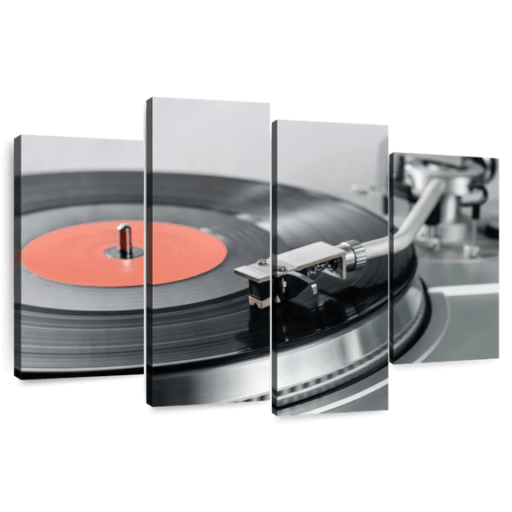 Elephant Stock Vinyl Record Player Wall Art - Horizontal Multi Panel Canvas - Living Room Wall Decor - Music Multi Panel - Silver And Black Decor - 36" x 22"