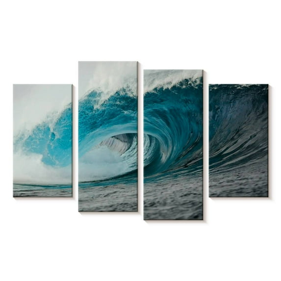 Elephant Stock Violent Blue Wave Wall Art - Horizontal Multi Panel Canvas - Living Room Wall Decor - Beach Multi Panel - Gray And Teal Decor - 24" x 14"