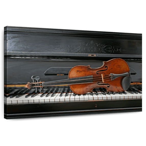 Elephant Stock Violin Piano Wall Art - Horizontal Canvas Wall Art - Living Room Wall Decor - Music Canvas - Brown And Gray Decor - 36" x 24"