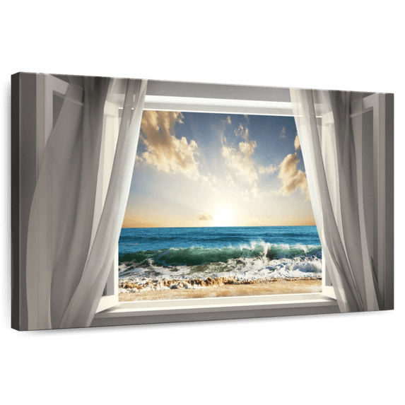 Elephant Stock Vitamin Sea Window Wall Art - Horizontal Canvas Wall Art - Living Room Wall Decor - Beach Canvas - Teal And Blue Decor - 12" x 8"