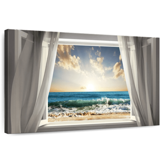 Elephant Stock Vitamin Sea Window Wall Art - Horizontal Canvas Wall Art - Living Room Wall Decor - Beach Canvas - Teal And Blue Decor - 12" x 8"