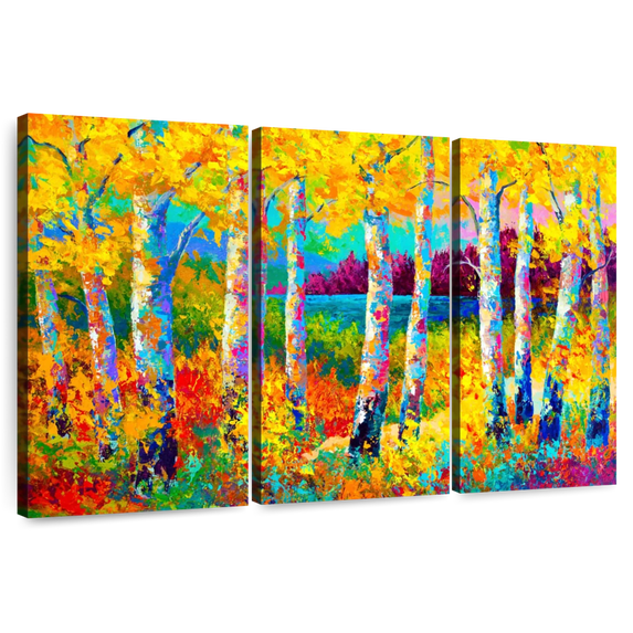 Elephant Stock Vivid Autumn Jewels Wall Art - Horizontal Multi Panel Canvas - Living Room Wall Decor - Nature Multi Panel - Yellow And Blue Decor By Marion Rose - 33" x 20"