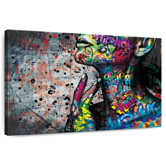 Elephant Stock Vivid Female Portrait Wall Art - Horizontal Canvas Wall Art - Living Room Wall Decor - People Canvas - Black And Gray Decor - 24" x 16"