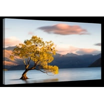 Elephant Stock Wanaka Lake Landscape Wall Art - Horizontal Canvas Wall Art - Living Room Wall Decor - Photography Nature Canvas - Blue And Yellow Decor - 12" x 8"