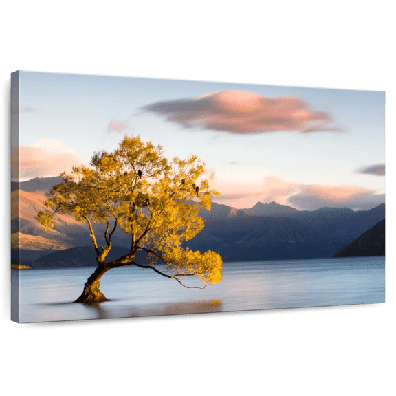 Elephant Stock Wanaka Lake Landscape Wall Art - Horizontal Canvas Wall Art - Living Room Wall Decor - Photography Nature Canvas - Blue And Yellow Decor - 12" x 8"