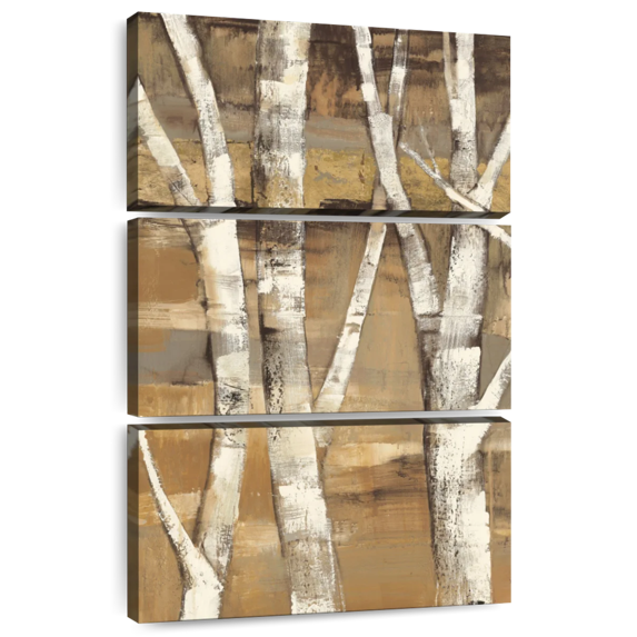 Elephant Stock Wandering Through The Birches I Wall Art - Vertical Multi Panel Canvas - Living Room Wall Decor - Floral And Botanical Multi Panel - Brown And Gray Decor By Albena Hristova - 42" x 65"