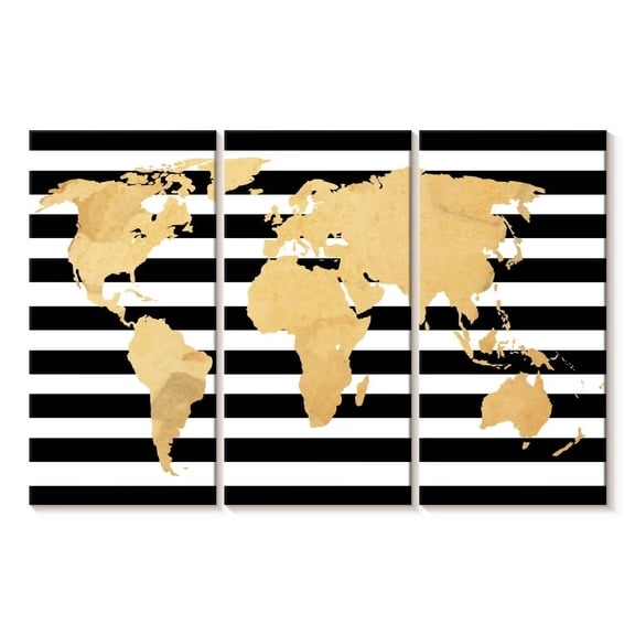 Elephant Stock Wanderlust World Map Wall Art - Horizontal Multi Panel Canvas - Living Room Wall Decor - Map Multi Panel - Black And White Decor - 38" x 24"