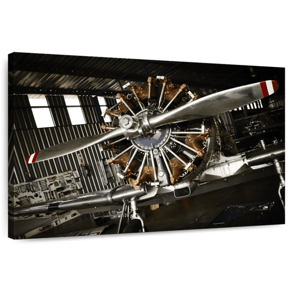 Elephant Stock War Airplane Propeller Wall Art - Horizontal Canvas Wall Art - Living Room Wall Decor - Transportation Canvas - Black And Gray Decor - 48" x 32"