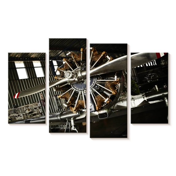 Elephant Stock War Airplane Propeller Wall Art - Horizontal Multi Panel Canvas - Living Room Wall Decor - Transportation Multi Panel - Black And Gray Decor - 24" x 14"