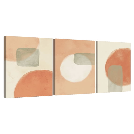 Elephant Stock Warm Geometric Triptych Wall Art - Horizontal Multi Panel Canvas - Living Room Wall Decor - Abstract Multi Panel - Orange And Beige Decor - 38" x 18"