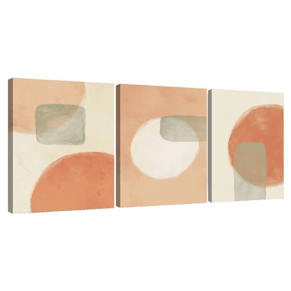 Elephant Stock Warm Geometric Triptych Wall Art - Horizontal Multi Panel Canvas - Living Room Wall Decor - Abstract Multi Panel - Orange And Beige Decor - 92" x 45"