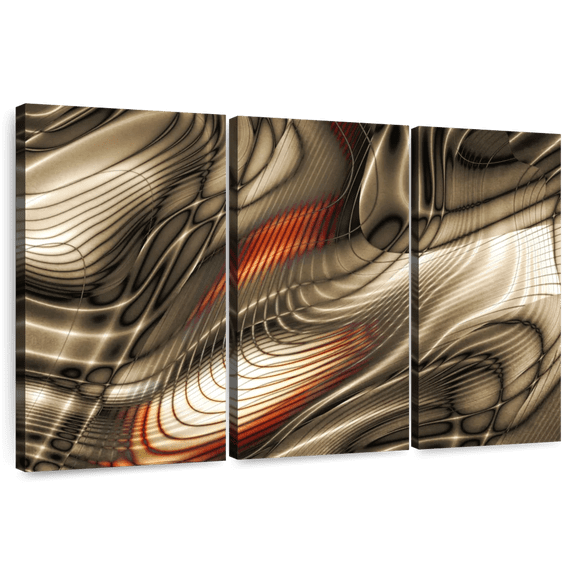 Elephant Stock Warped Abstract Wall Art - Horizontal Multi Panel Canvas - Living Room Wall Decor - Abstract Multi Panel - Brown And Beige Decor - 33" x 20"