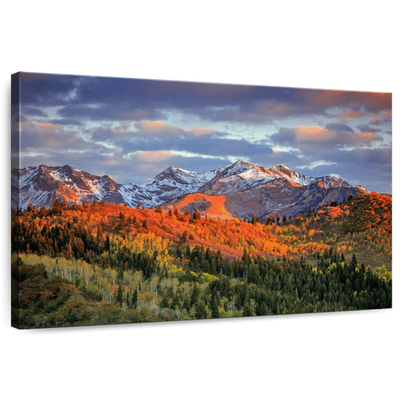 Elephant Stock Wasatch Mountain Wall Art - Horizontal Canvas Wall Art - Living Room Wall Decor - Nature Canvas - Blue And Orange Decor - 12" x 8"