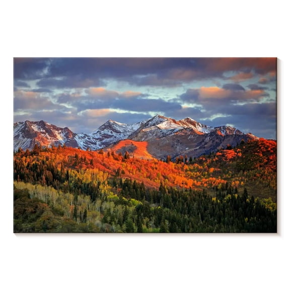 Elephant Stock Wasatch Mountain Wall Art - Horizontal Canvas Wall Art - Living Room Wall Decor - Nature Canvas - Blue And Orange Decor - 12" x 8"