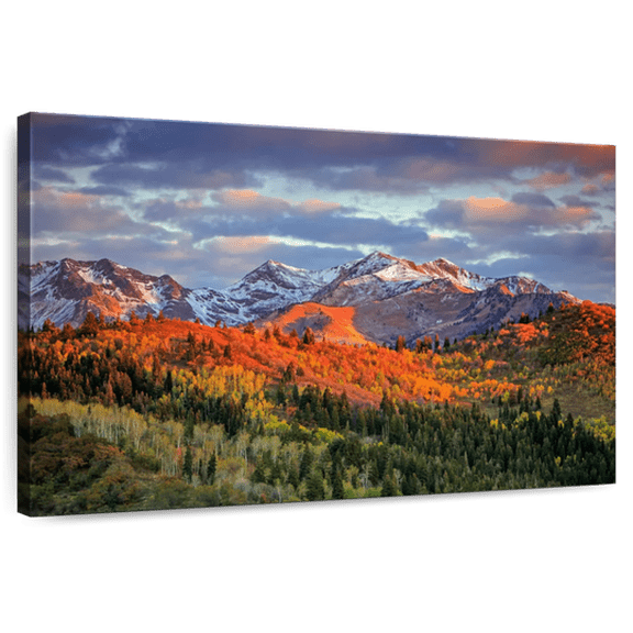 Elephant Stock Wasatch Mountain Wall Art - Horizontal Canvas Wall Art - Living Room Wall Decor - Nature Canvas - Blue And Orange Decor - 51" x 34"