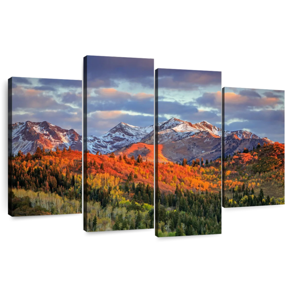 Elephant Stock Wasatch Mountain Wall Art - Horizontal Multi Panel Canvas - Living Room Wall Decor - Nature Multi Panel - Blue And Orange Decor - 75" x 48"
