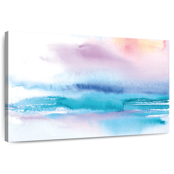 Elephant Stock Washed Sunset Wall Art - Horizontal Canvas Wall Art - Living Room Wall Decor - Abstract Canvas - Turquoise And White Decor By Aimee Del Valle - 45" x 30"