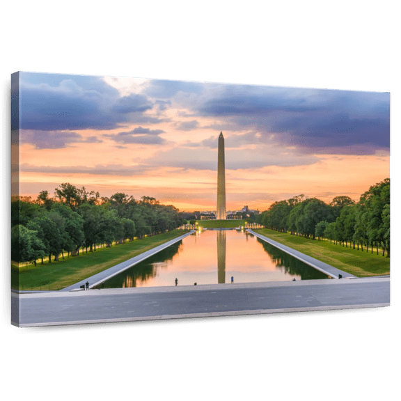 Elephant Stock Washington Monument At Sunset Wall Art - Horizontal Canvas Wall Art - Living Room Wall Decor - Architecture Canvas - Green And Blue Decor - 51" x 34"