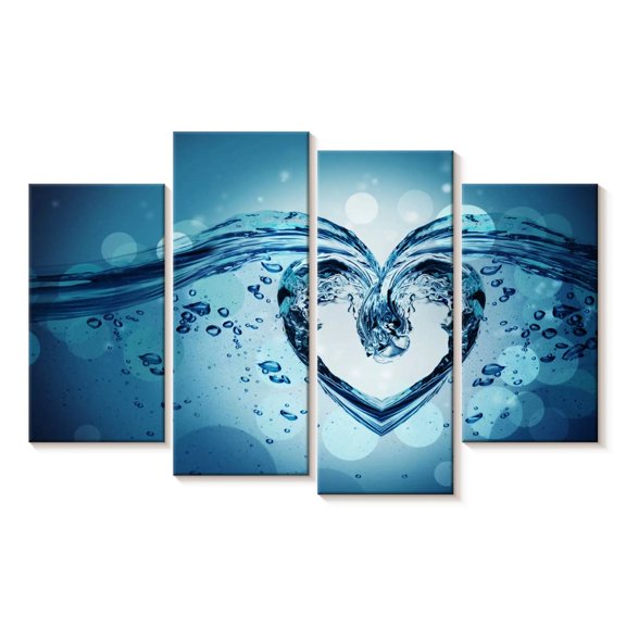 Elephant Stock Water Splash Heart Wall Art - Horizontal Multi Panel Canvas - Living Room Wall Decor - Love Multi Panel - White And Black Decor - 36" x 22"