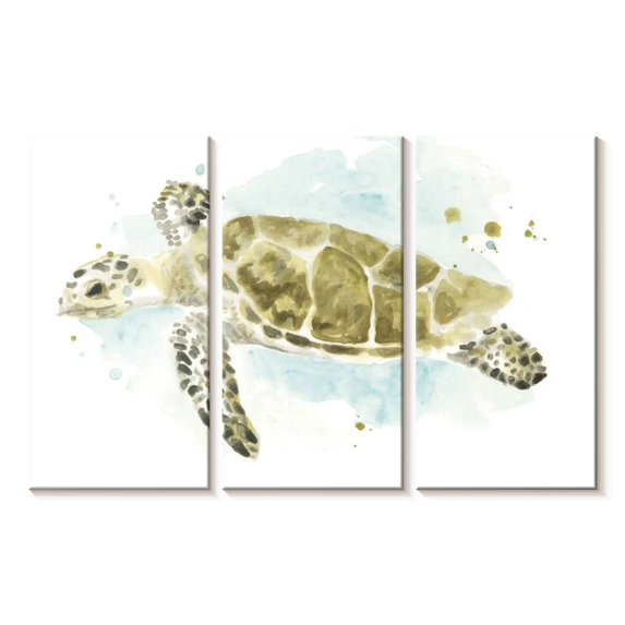 Elephant Stock Watercolor Sea Turtle Study Ii Wall Art - Horizontal Multi Panel Canvas - Living Room Wall Decor - Animal Multi Panel - White And Blue Decor By June Erica Vess - 45" x 28"