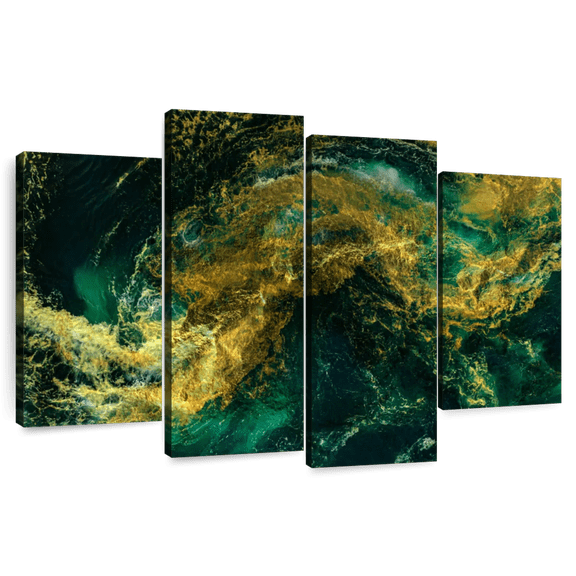 Elephant Stock Waves Of Water Wall Art - Horizontal Multi Panel Canvas - Lobby Wall Decor - Abstract Multi Panel - Black And Teal Decor - 75" x 48"