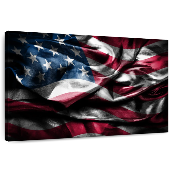 Elephant Stock Waving American Flag Wall Art - Horizontal Canvas Wall Art - Living Room Wall Decor - Flags Canvas - Black And Red Decor - 51" x 34"