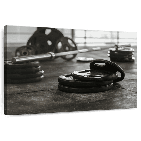 Elephant Stock Weight Plates And Bar Wall Art - Horizontal Canvas Wall Art - Gym/sport Rooms Wall Decor - Sports Canvas - Brown And Gray Decor - 12" x 8"