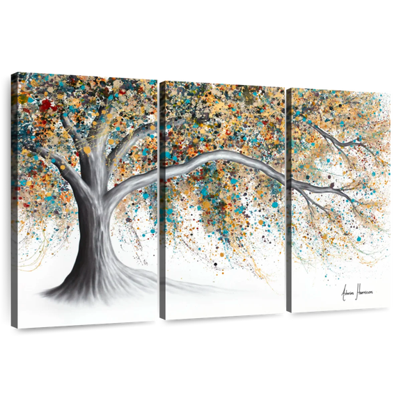 Elephant Stock Western Breeze Tree Wall Art - Horizontal Multi Panel Canvas - Living Room Wall Decor - Floral And Botanical Multi Panel - Beige And Gray Decor By Ashvin Harrison - 45" x 28"