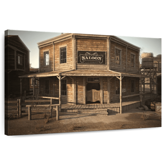 Elephant Stock Western Saloon Bar Wall Art - Horizontal Canvas Wall Art - Living Room Wall Decor - Our America Canvas - Brown And Gray Decor - 30" x 20"