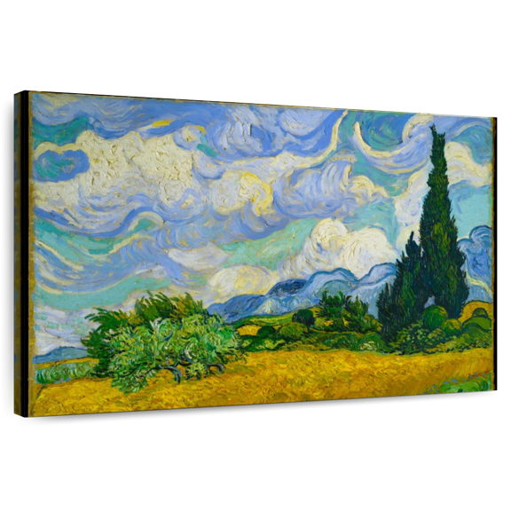 Elephant Stock Wheat Field With Cypresses Wall Art - Horizontal Canvas Wall Art - Living Room Wall Decor - Nature Canvas - Yellow And Green Decor By Vincent Van Gogh - 30" x 20"