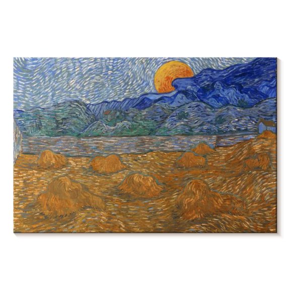 Elephant Stock Wheat Sheaves And Rising Moon Wall Art - Horizontal Canvas Wall Art - Living Room Wall Decor - Nature Canvas - Orange And Yellow Decor By Vincent Van Gogh - 48" x 32"
