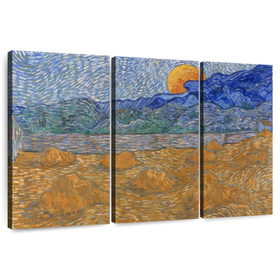Elephant Stock Wheat Sheaves And Rising Moon Wall Art - Horizontal Multi Panel Canvas - Living Room Wall Decor - Nature Multi Panel - Orange And Yellow Decor By Vincent Van Gogh - 65" x 42"