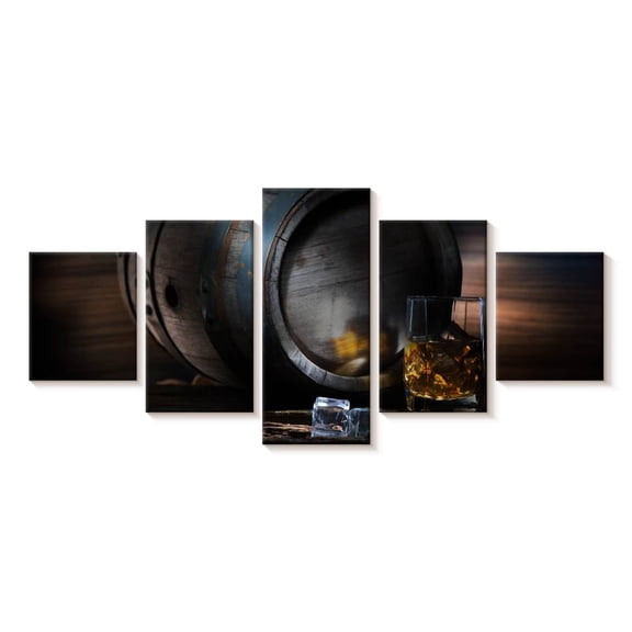 Elephant Stock Whiskey Barrel Wall Art - Horizontal Multi Panel Canvas - Dining Room Wall Decor - Food And Drink Multi Panel - Brown And Gray Decor - 92" x 42"