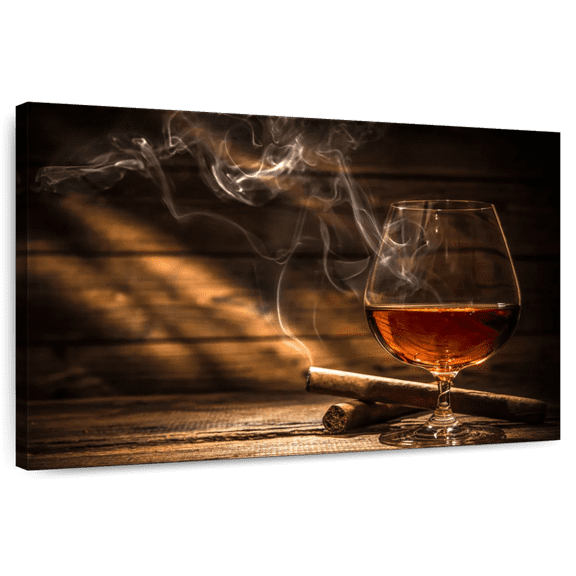 Elephant Stock Whiskey And Cigar Wall Art - Horizontal Canvas Wall Art - Dining Room Wall Decor - Food And Drink Canvas - Black And Brown Decor - 51" x 34"