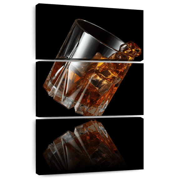 Elephant Stock Whiskey Glass Reflection Wall Art - Vertical Multi Panel Canvas - Living Room Wall Decor - Food And Drink Multi Panel - Black And Orange Decor - 42" x 65"