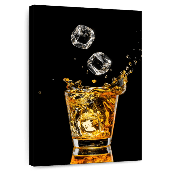Elephant Stock Whiskey And Ice Cubes Wall Art - Vertical Canvas Wall Art - Dining Room Wall Decor - Food And Drink Canvas - Black And Orange Decor - 34" x 51"