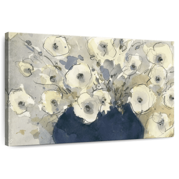 Elephant Stock White Blossom Study I Wall Art - Horizontal Canvas Wall Art - Living Room Wall Decor - Floral And Botanical Canvas - Blue And Yellow Decor By Samuel Dixon - 48" x 32"